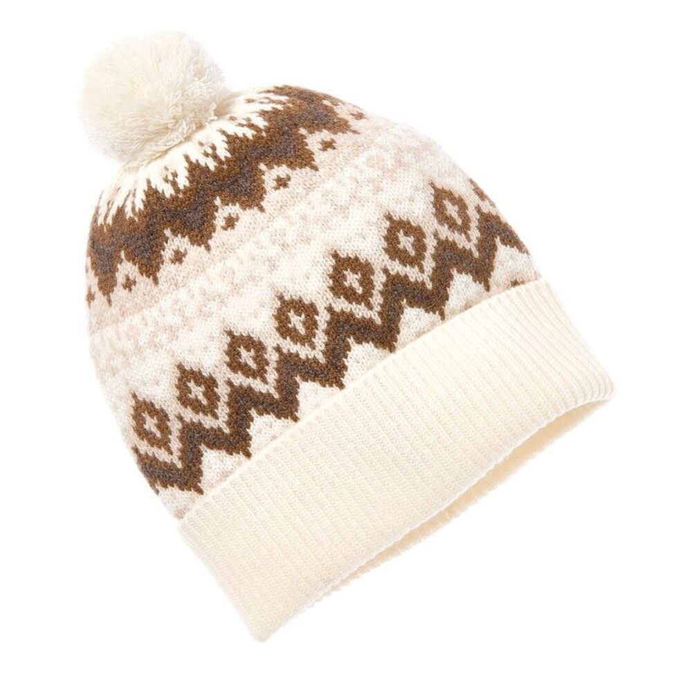 Amicale Cashmere Cream and Brown Knit Hat